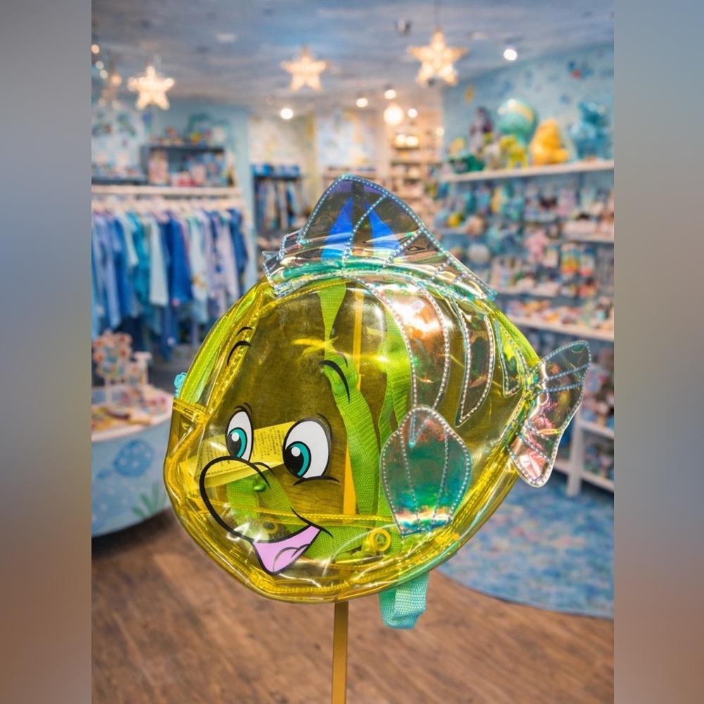Disney Park Retired “ Flounder” Mini Backpack Clear PVC Little Mermaid